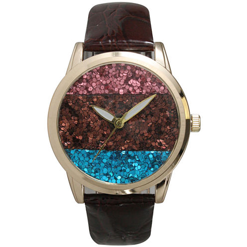 Olivia Pratt Womens Horizontal Multi-Colored Stone Dial Brown Leather Watch 26637Brown