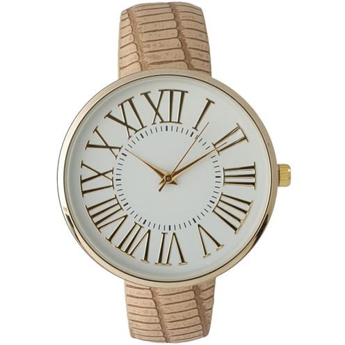 Olivia Pratt Womens Gold-Tone White Dial Beige Croc-Embossed Leather Strap Watch 14328