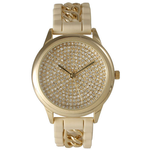 Olivia Pratt Womens Gold-Tone Rhinestone Watch