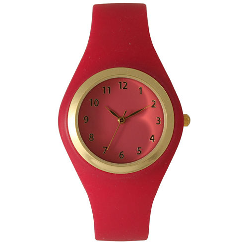 Olivia Pratt Womens Gold-Tone Hot Pink Silicone Strap Watch 15310S