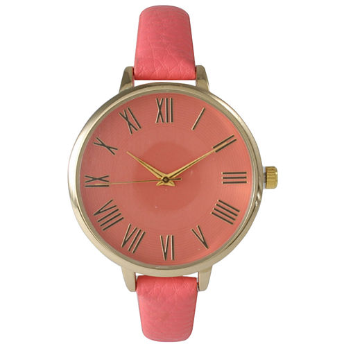 Olivia Pratt Womens Gold-Tone Coral Leather Strap Watch 14095