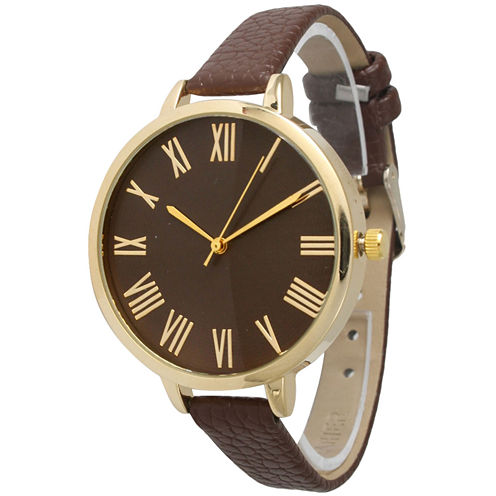 Olivia Pratt Womens Gold-Tone Brown Leather Strap Watch 14095