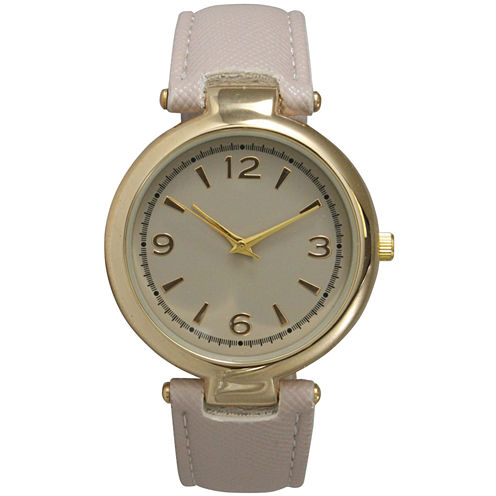 Olivia Pratt Womens Gold-Tone Beige Leather Strap Watch 15253