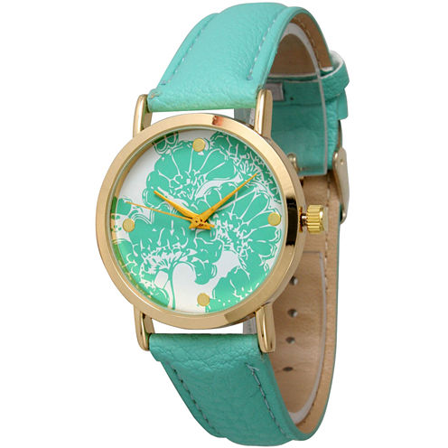 Olivia Pratt Womens Floral Dial Mint Leather Watch 13330Mint