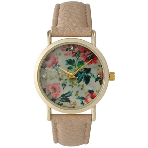 Olivia Pratt Womens Floral Dial Blush Strap Watch 14977