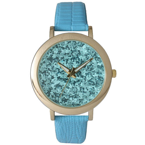 Olivia Pratt Womens Colored Metallic Stone Dial Turquoise Leather Watch 26359Turquoise