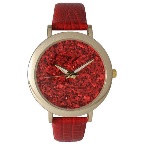 Olivia Pratt Womens Colored Metallic Stone Dial Red Leather Watch 26359Red