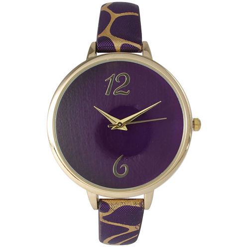 Olivia Pratt Womens Cheetah Print Purple Petite Leather Watch 26356Purple