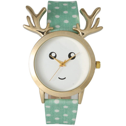 Olivia Pratt Reindeer Womens Green Strap Watch-515108mint