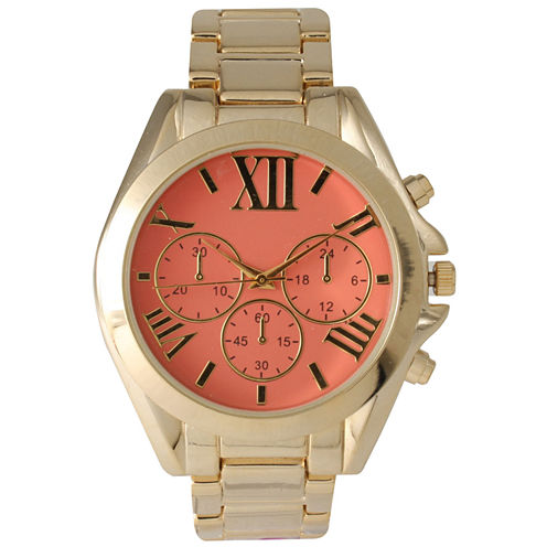 Olivia Pratt Mens Coral Dial Goldtone Bracelet Watch 14331Coral