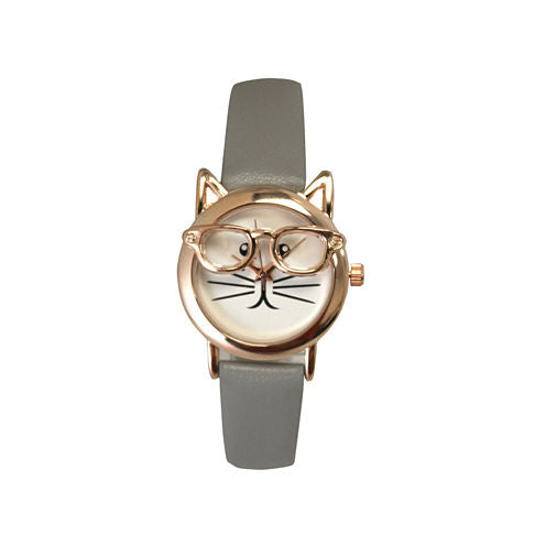 Olivia Pratt Cat Womens Gray Strap Watch-15097greyrose