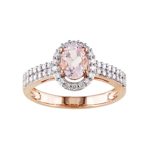 Oval Genuine Morganite and Diamond 10K Rose Gold Ring