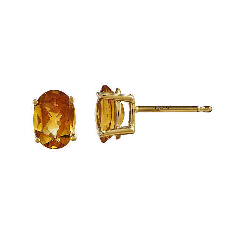 Oval Genuine Citrine 14K Yellow Gold Stud Earrings