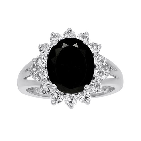 Oval Genuine Black Onyx and Lab-Created White Sapphire Ring