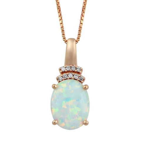 Womens Lab Created White Opal 10K Rose Gold Pendant Necklace