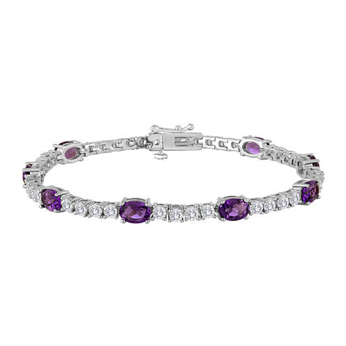 Womens Lab Created Purple Amethyst & Cubic Zirconia Silver Over Brass Tennis Bracelet