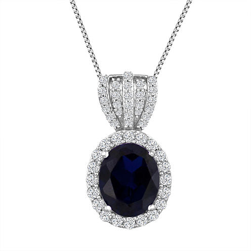 Womens Lab Created Blue Sapphire Sterling Silver Pendant Necklace