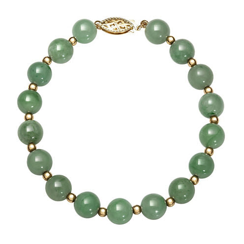 Womens Green Jade 14K Gold Beaded Bracelet