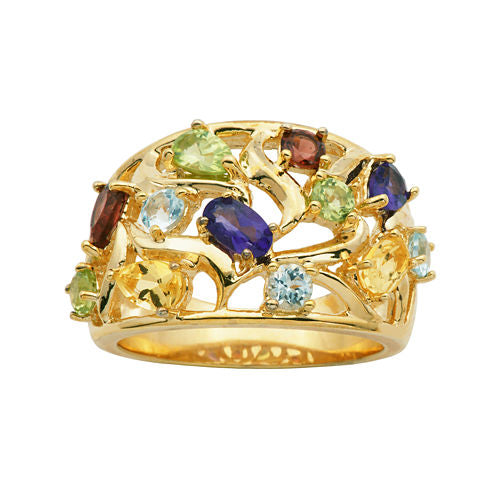 Multi-Gemstone 18K Yellow Gold Over Sterling Silver Cluster Ring