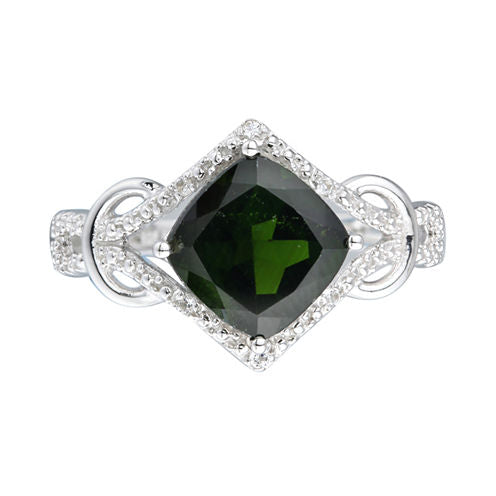 Womens Green Chrome Diopside Sterling Silver Halo Ring