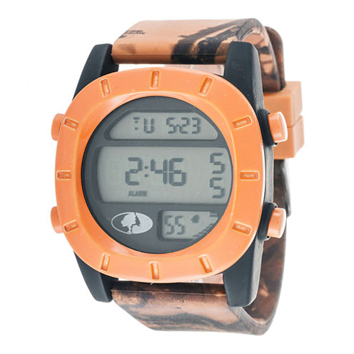 Mossy Oak® Mens Orange Bezel Camouflage Silicone Strap Sport Watch