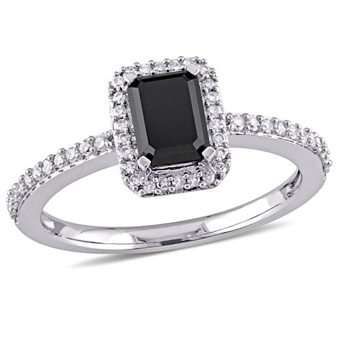 Midnight Black Womens 1 1/5 CT. T.W. Color Enhanced Emerald Black Diamond 10K Gold Engagement Ring