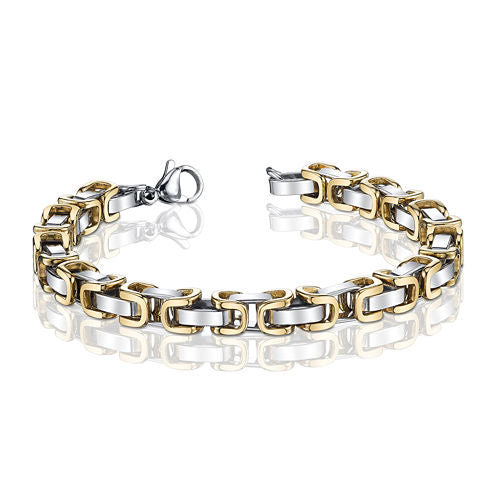 Mens Two-Tone Stainless Steel Byzantine Chain Bracelet