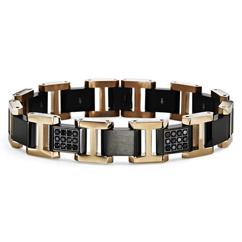 Mens Two-Tone & Black Sapphire Bracelet