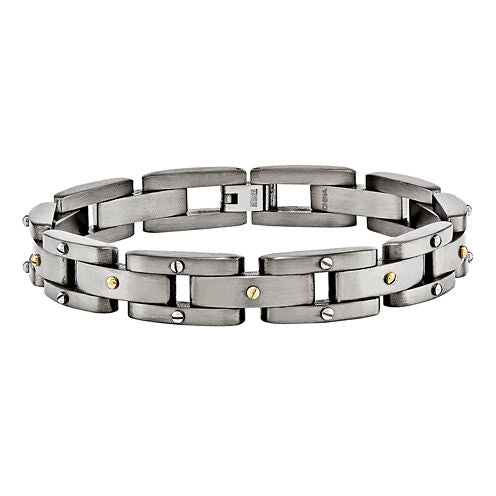 Mens Titanium Yellow Ip-Plated Chain Bracelet