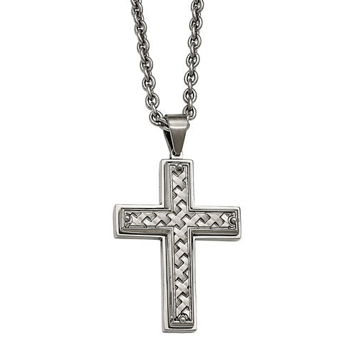 Mens Stainless Steel Woven Pattern Cross Pendant