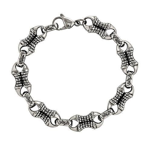 Mens Stainless Steel Patterned Chain Bracelet