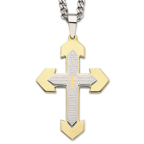 Mens Stainless Steel Cross Pendant Necklace