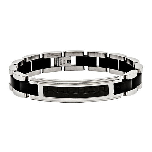 Mens Stainless Steel Black Ip-Plated & Leather Bracelet