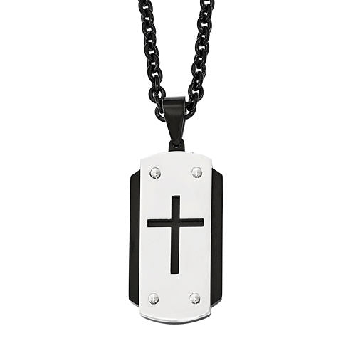 Mens Stainless Steel Black Ion-Plated Dog Tag Pendant