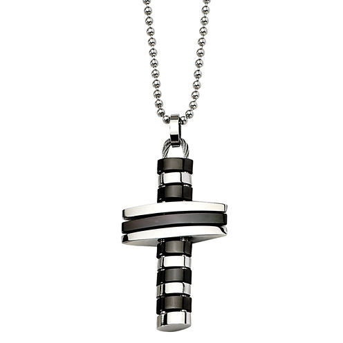 Mens Stainless Steel Black Ion-Plated Cross Pendant