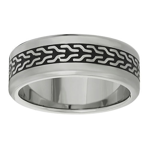 Mens Stainless Steel Band Ring with Black Plating