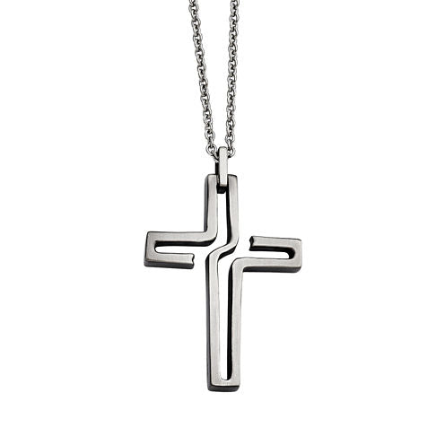 Mens Stainless Steel Antiqued Cross Pendant