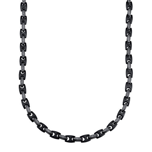 Mens Stainless Steel and Black IP H-Link Chain Necklace