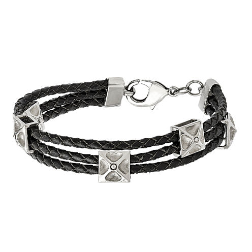 Mens Stainless Steel & Leather Bracelet