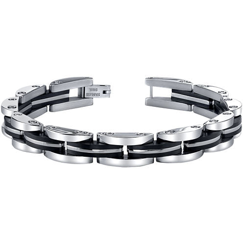 Mens Stainless Steel & Black IP Link Bracelet