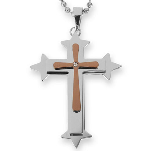 Mens Diamond-Accent Cross Pendant Necklace