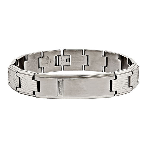 Mens Cubic Zirconia Stainless Steel Link Bracelet