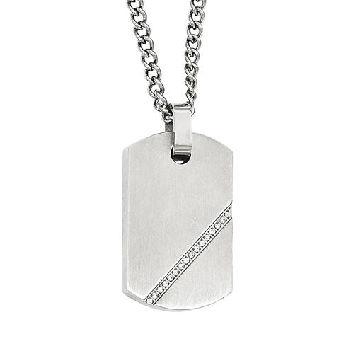 Mens Cubic Zirconia Stainless Steel Dog Tag Pendant