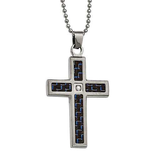 Mens Cubic Zirconia Stainless Steel Cross Pendant