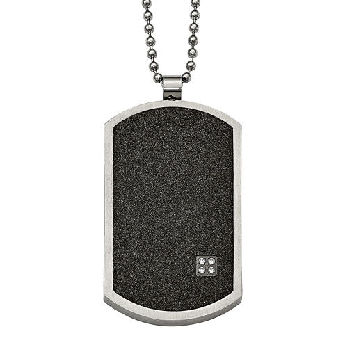 Mens Cubic Zirconia Stainless Steel & Black Ion-Plated Dog Tag Pendant