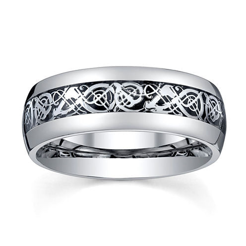 Mens Comfort-Fit Filigree Ring in Stainless Steel