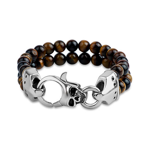 Mens Brown Tiger'S Eye Stainless Steel Beaded Bracelet