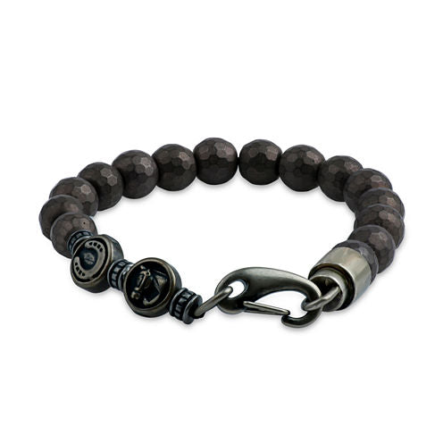 Mens Brown Hematite Stainless Steel Beaded Bracelet