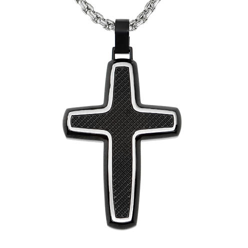 Mens Black Stainless Steel Cross Pendant Necklace