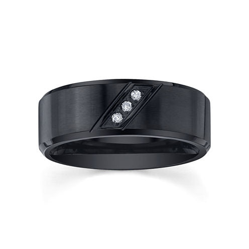 Mens Black Stainless Ring w/ Diamond Accents